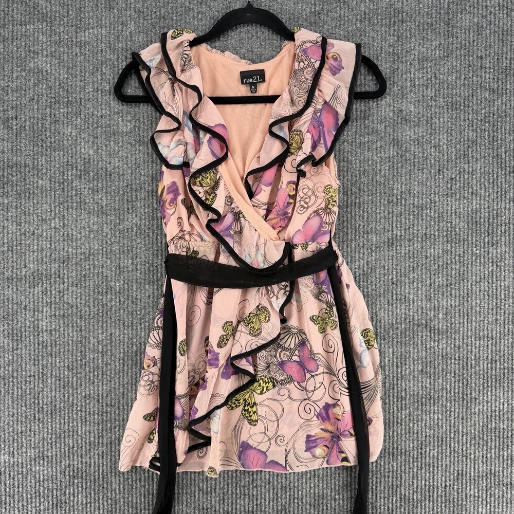 Rue 21 y2k butterfly babydoll tunic top fairy grunge coquette ruffle tie waist M